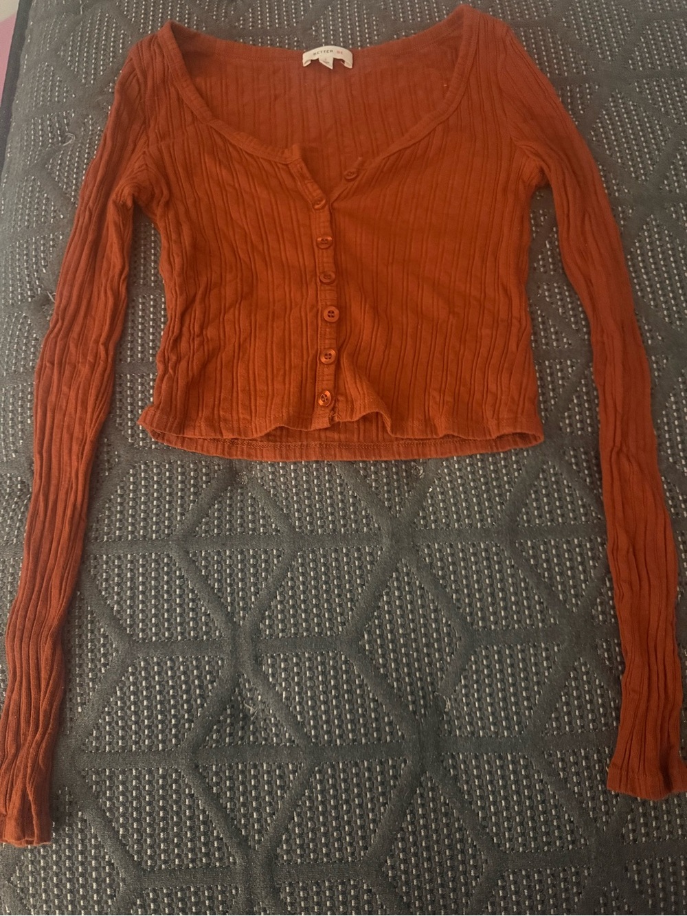 Ribbed Button-Front Long-Sleeve Crop Top - Burnt orange Perfect for fall🧡